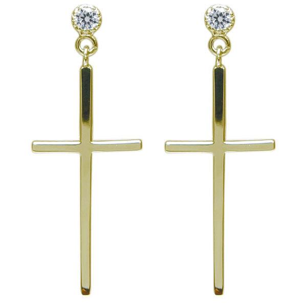 ダイヤモンドピアス クロスピアス 十字架 ピアス レディース K18