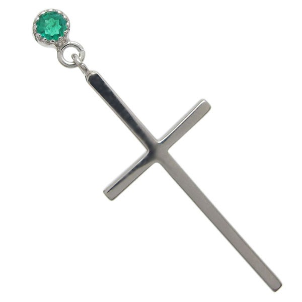 エメラルドピアス クロスピアス 十字架 ピアス レディース K18の