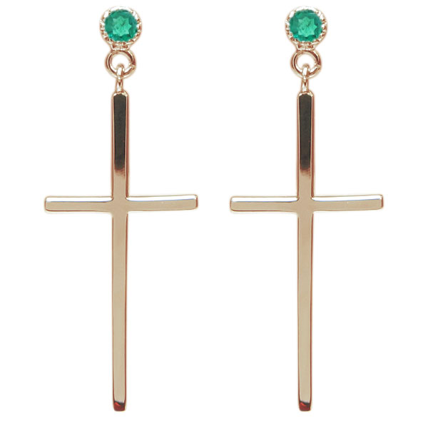 十字架 ピアス クロスピアス 10金 エメラルド ピアス