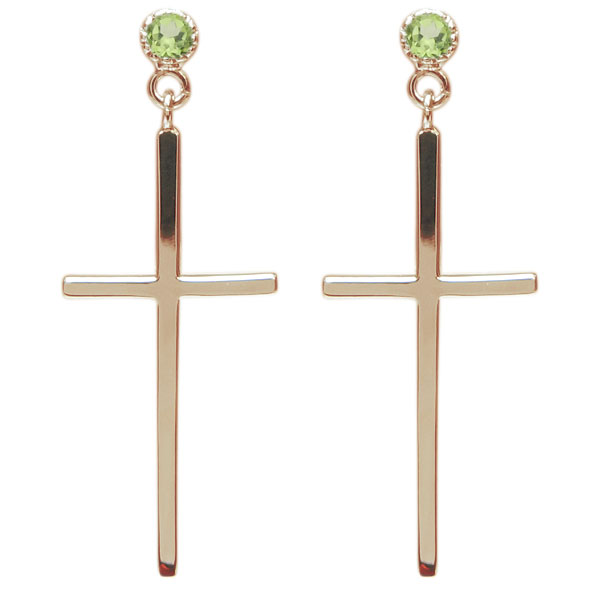 十字架 ピアス クロスピアス 10金 ペリドット ピアス