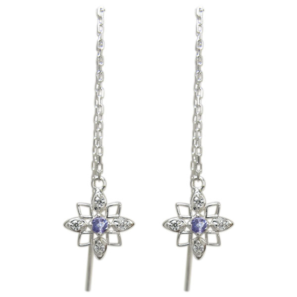 プラチナ タンザナイトピアス ロングピアス 星 ゆれる ピアス かわいいの通販は