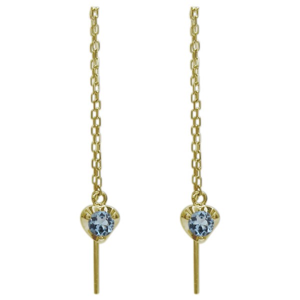 アクアマリンサンタマリア ハートピアス 揺れる ロングピアス フリンジピアス K10 かわいいの通販は