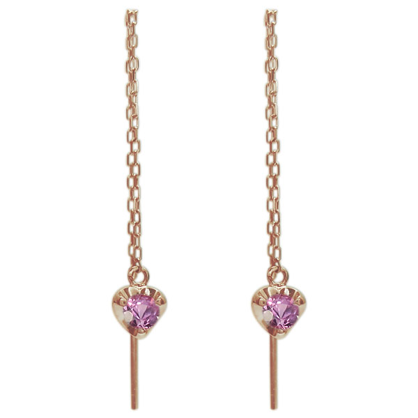 ハートピアス ピンクサファイア ロングピアス 一粒 ハートピアスの通販は