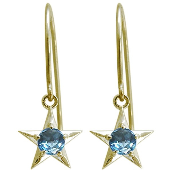 星ピアス スターピアス ブルートパーズ 10金 フックピアス ピアス