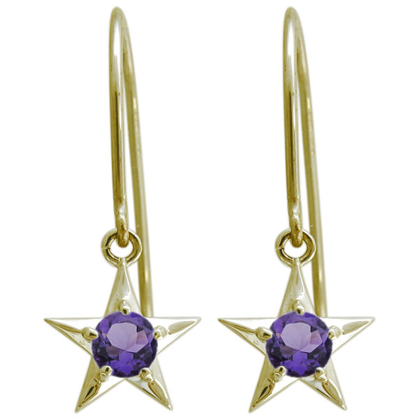 星ピアス スターピアス アメジスト 10金 フックピアス