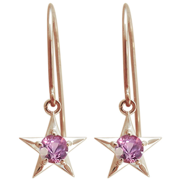 ピンクサファイア シンプル K18 星ピアス スターモチーフピアスの通販は 32,435円
