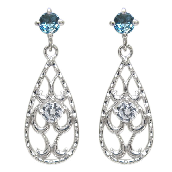 プラチナ ブルートパーズ ティアドロップピアス 唐草 雫ピアスの通販は 25,456円