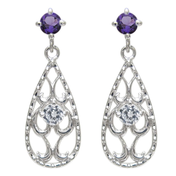 プラチナ アメジスト ティアドロップピアス 唐草 雫ピアスの通販は
