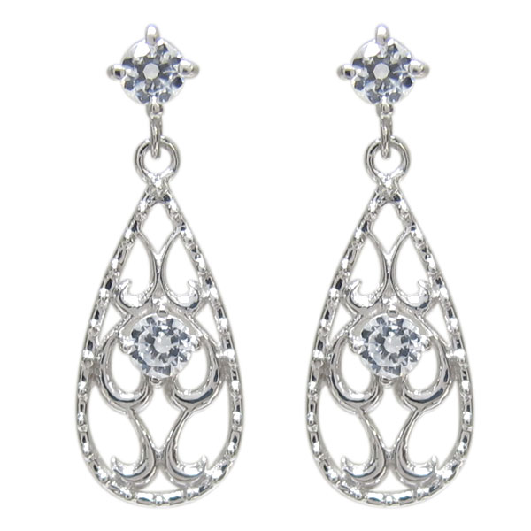 プラチナ ダイヤモンド ティアドロップピアス 唐草 雫ピアス