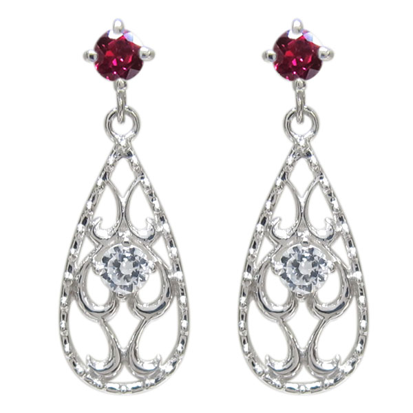 プラチナ ルビー ティアドロップピアス 唐草 雫ピアスの通販は