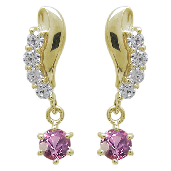 エレガントピアス 18金 シンプル ピンクサファイアピアス 結婚10周年記念