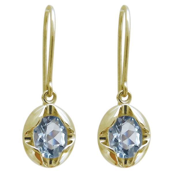 アクアマリン オーバル ピアス 一粒 K18 シンプルピアス_5