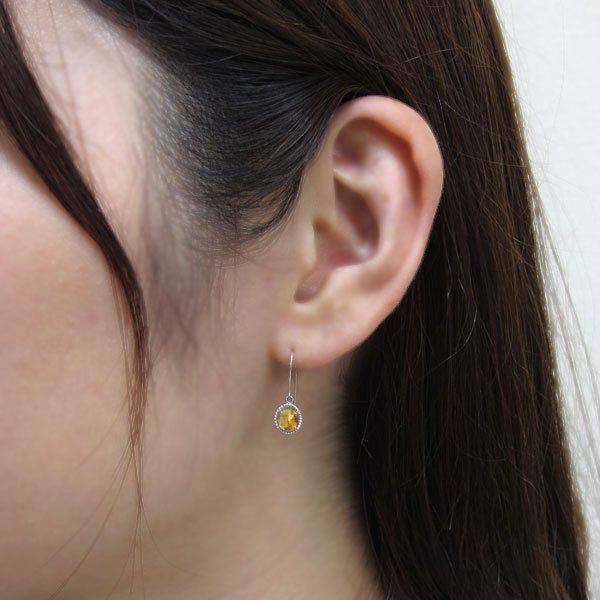 フックピアス シトリン 18金 シンプルピアス_1