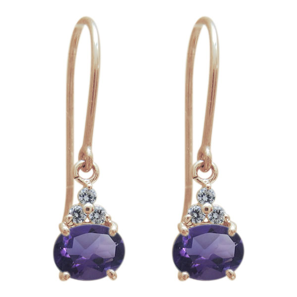 オーバル シンプル ピアス アメジストピアス 10金 一粒