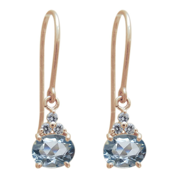 オーバル シンプル ピアス アクアマリンピアス 10金 一粒の通販は