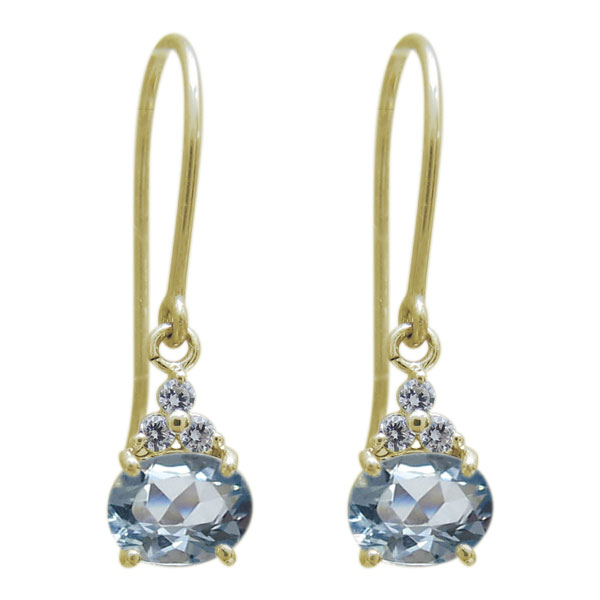 K18 オーバルピアス フックピアス アクアマリン