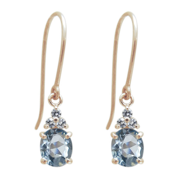 10金 オーバルピアス アクアマリン フックピアス_5