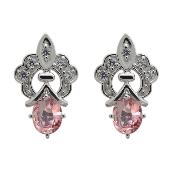 プラチナピアス ピンクトルマリン オーバル 百合の紋章の通販は 45,300円