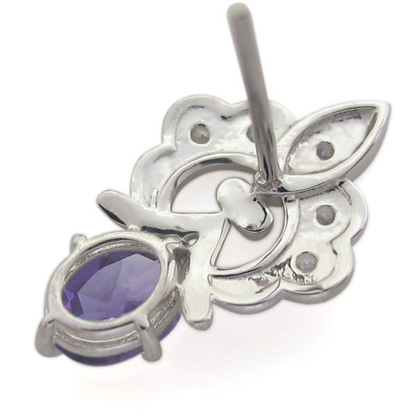 K18 オーバルピアス アメジスト スタッドピアス K18 誕生石×ダイヤモンド スタッドピアス （2月：アメジスト）- me