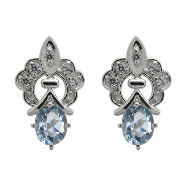 プラチナピアス アクアマリン オーバル 百合の紋章の通販は 70,700円