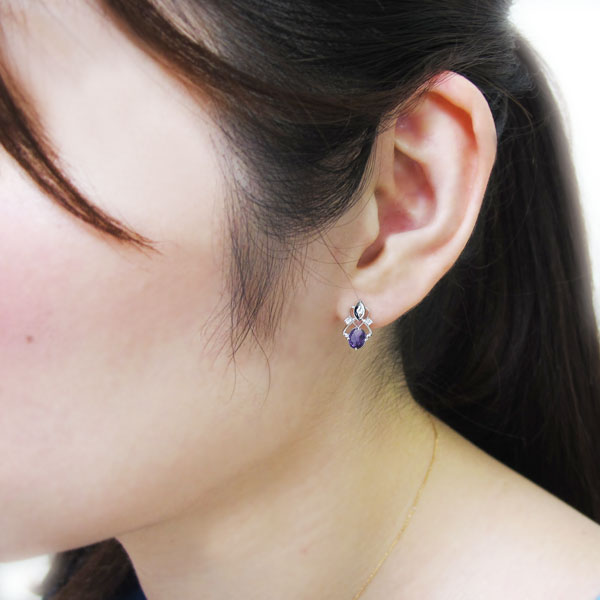 K18 オーバルピアス アメジスト スタッドピアス 【公式通販】