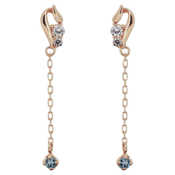 ロングピアス レディース アクアマリンサンタマリア スタッドピアス 10金