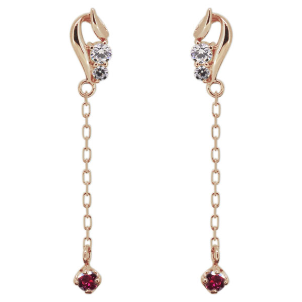 ロングピアス レディース ルビー スタッドピアス 10金