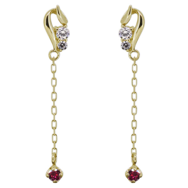 ロングピアス レディース ルビー スタッドピアス 10金_5