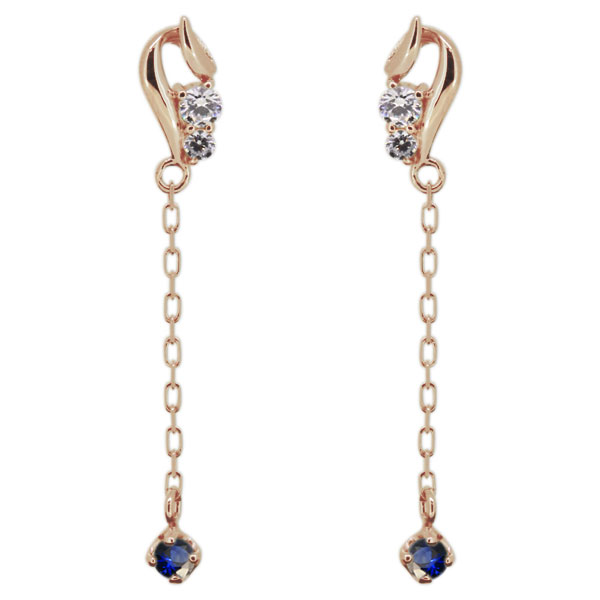 ロングピアス レディース サファイア スタッドピアス 10金