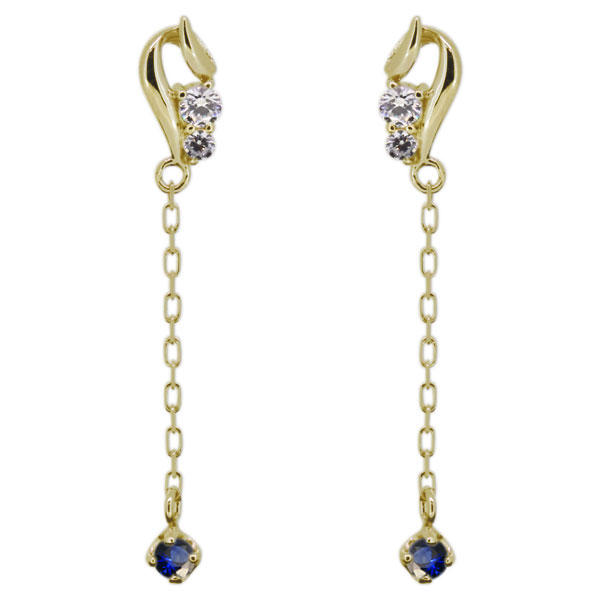 ロングピアス レディース サファイア スタッドピアス 10金_5