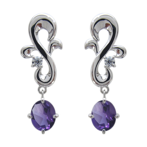 誕生石  アメジストピアス プラチナ アラベスク ピアスの通販は