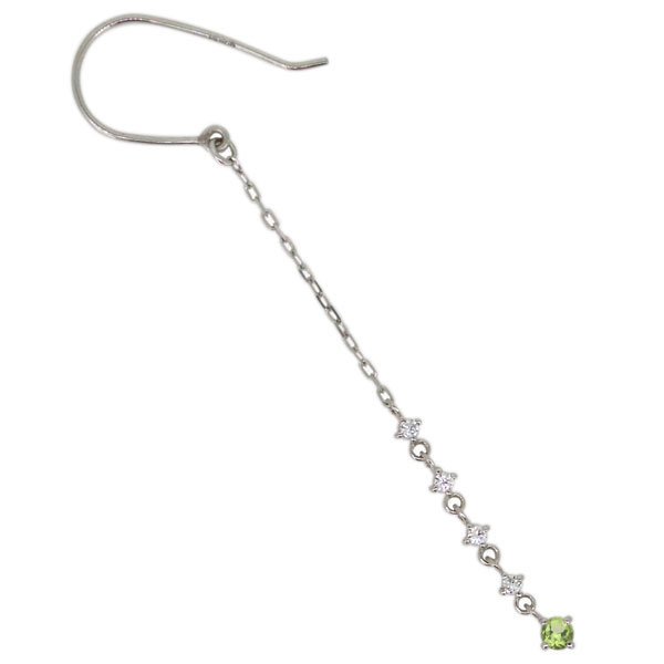 レディース ペリドットピアス ロング フックピアス シンプル 18金