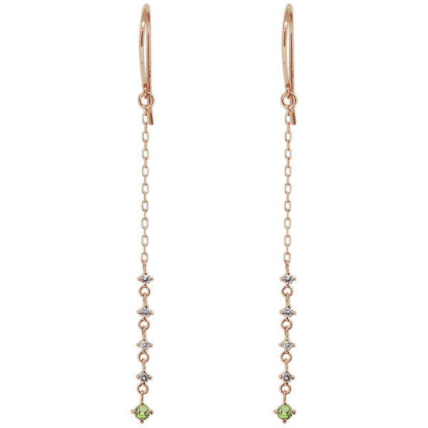 レディース ペリドットピアス ロング フックピアス シンプル 18金