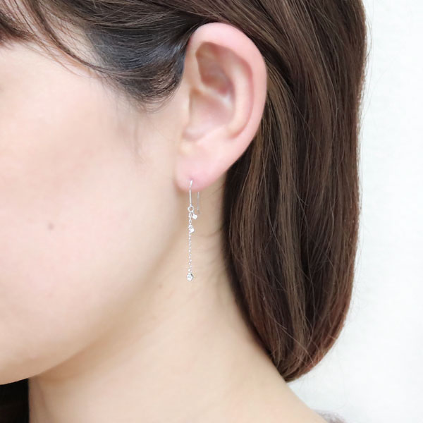 ピアス ダイヤモンド ロングピアス レディース フックピアス 10金_1