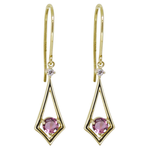 ピアス レディース シンプル ピンクトルマリン フックピアス 10金 スクエアの通販は