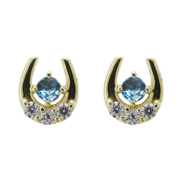 ブルートパーズピアス レディース 18金 馬蹄モチーフ ホースシュー