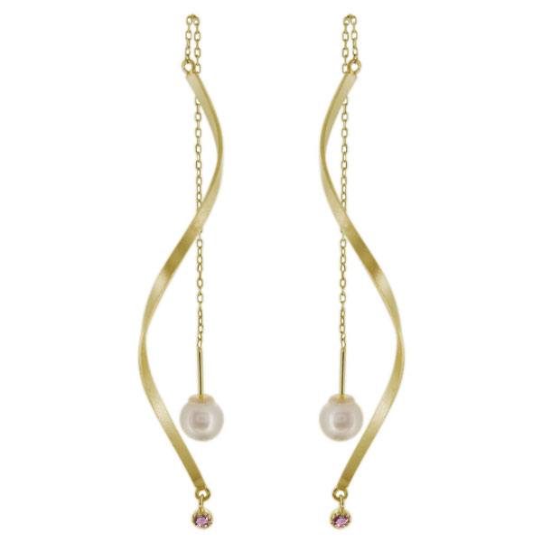 ロングピアス ピンクトルマリン チェーン レディース 18金 シンプル 揺れる かわいいの通販は 47,880円