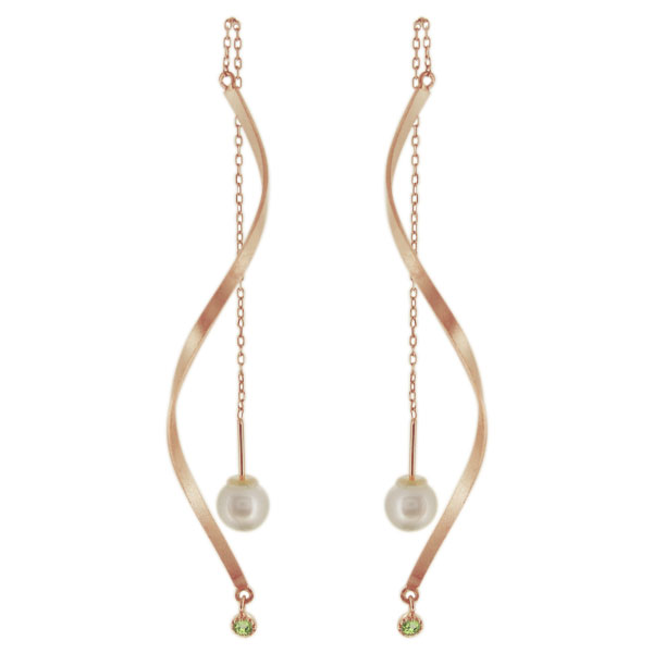 ペリドット ピアス レディース ロングピアス パールキャッチ 10金