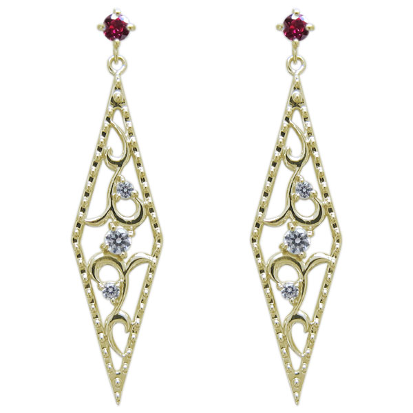 唐草 ピアス アラベスク ピアス ルビーピアス 10金の通販は