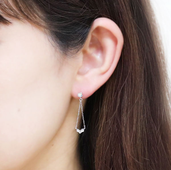 ピアス 6月誕生石 トリロジー スタッドピアス レディース 18金 揺れる かわいい_1