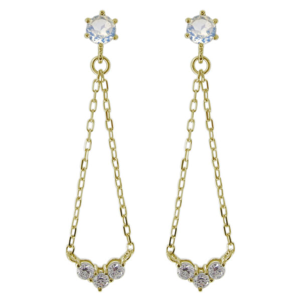 ピアス 6月誕生石 トリロジー スタッドピアス レディース 18金 揺れる かわいい