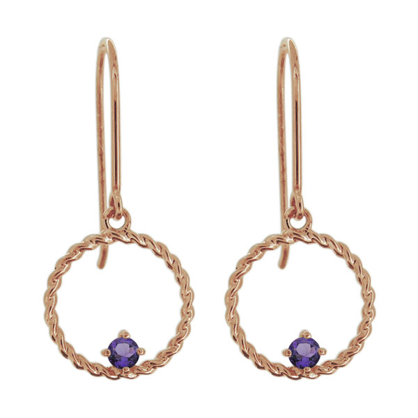 レディースピアス・サークル・ツイスト・アメジスト・フックピアス・縄・18金の通販は