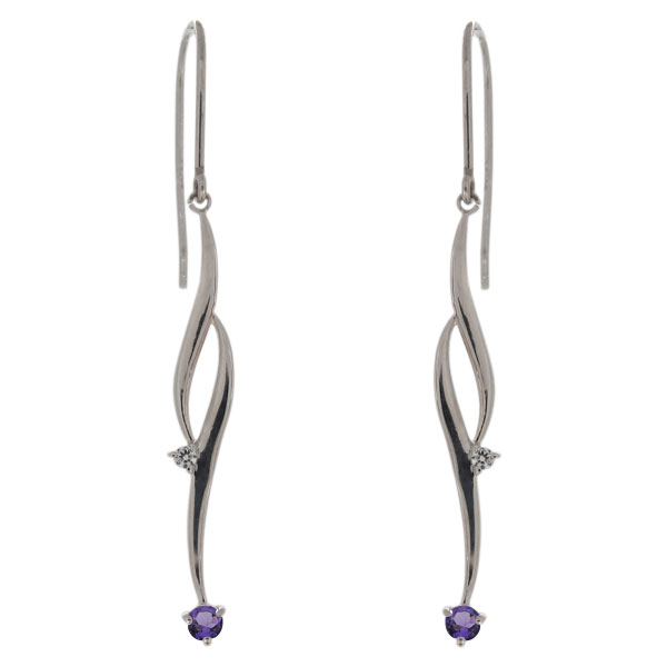 【送料無料】ピアス・シンプル・ロング・アメジスト・2月誕生石・プラチナ・フックピアスの通販は