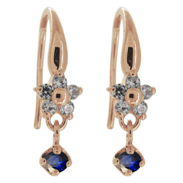 ピアス・レディース・花・フラワー・18金・サファイア・ゆれるピアス 