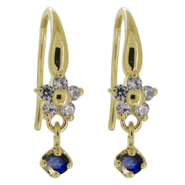 ピアス・ゆれる・花・フラワー・サファイア・9月誕生石・フックピアス・10金の通販は 27,650円