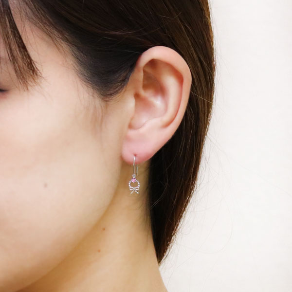 【送料無料】ピアス・リボン・レディース・ピンクトルマリン・フックピアス・揺れる・10金