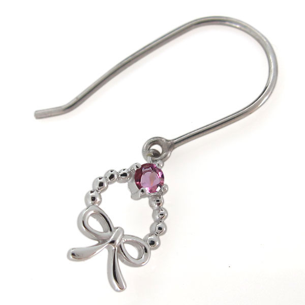【送料無料】ピアス・リボン・レディース・ピンクトルマリン・フックピアス・揺れる・10金