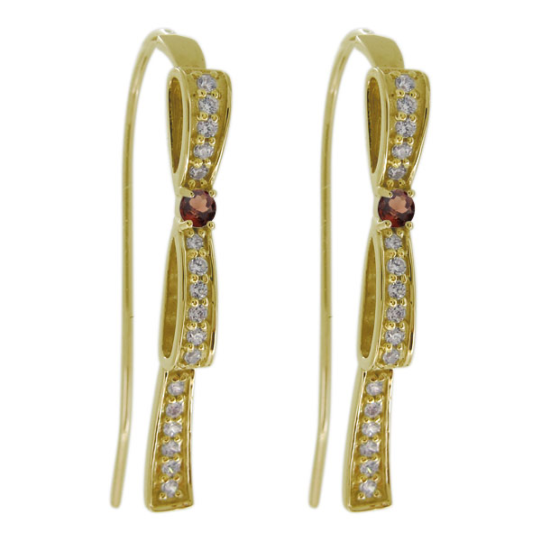 ピアス リボン レディース 天然石 ガーネット 10金 上品 キラキラ  りぼんの通販は