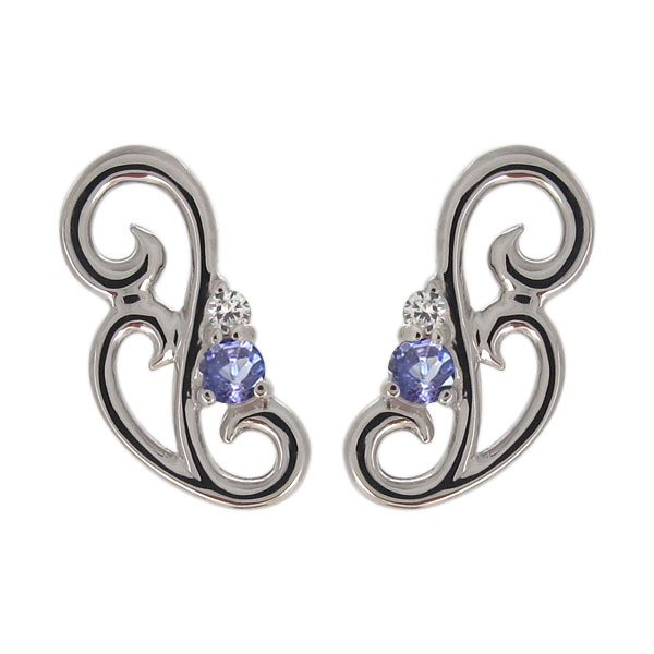 ピアス 天然石 タンザナイト 唐草モチーフ プラチナ レディースピアス アラベスク