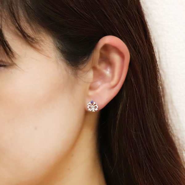 ファッション通販 安い ブラックダイヤモンド ピアス 両耳 プレート 4月誕生石 K18 ゴールド